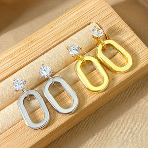 Bijoux de mode personnalisés, boucles d'oreilles pendantes plaquées or 18 carats, forme géométrique, boucles d'oreilles à clous en zircon pour femmes - Product Image 2