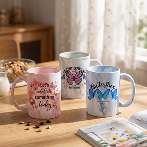 Tasse à café en céramique écologique minimaliste de 15 oz, en porcelaine, avec logo personnalisé imprimé, texture marbrée, pour sublimation, idéale pour Noël - Product Image 3