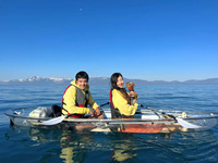 Kayak Transparente para 2 Personas, 3.36m, Policarbonato Cristalino, Luz LED, Fondo de Cristal Transparente, Canoa para Paseos Nocturnos en Resorts