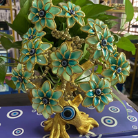 Turc bleu mauvais yeux argent fleurs arbre amulette métal artisanat Table pièce maîtresse ornement pour la Protection de la maison mauvais œil décor