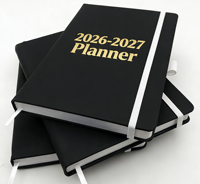Agenda mensuel et quotidien relié en cuir avec calendrier, couverture personnalisée, juillet 2026 - juin 2027
