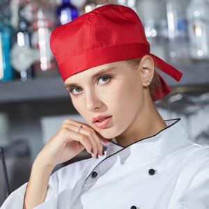 Cotton Chef Hat Red Solid Color Unisex Pirate Hat For Restaurant Bar Staff Uniforms - Product Image 1