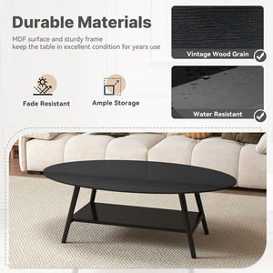 Table basse ovale multifonctionnelle moderne en verre, 2 niveaux, grande capacité, plateau imperméable, pieds réglables, salle à manger - Product Image 3