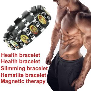 Bracelet de thérapie magnétique en hématite pour hommes, noir, représentant Jésus, saint <span class=keywords><strong>messie</strong></span>, christianisme, religion, bracelet spirituel - Product Image 2