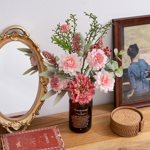 Bouquet de fleurs artificielles Travelogue en tissu tissé rose, décoration murale pour la maison CF02140 - Product Image 1