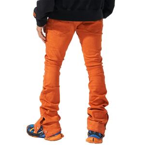 Jean en denim extensible coupe slim orange OEM avec boutons-pression et jambe large empilée pour homme - Product Image 3