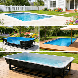 Piscina portátil con marco de metal y ventana de acrílico para actividades familiares al aire libre, piscina con marco de fibra de vidrio - Product Image 2