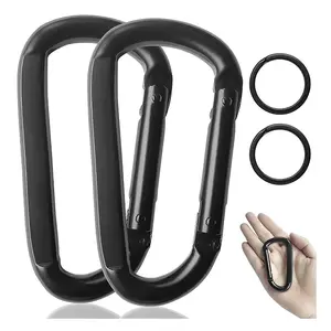 BT-244A 9kn Black Iron Flat D Type Steel Carabiner Snap Hook Karabin Electroplate Black Metal Fitness Hammock Metal Snap Hook