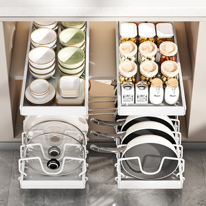 Étagère de rangement coulissante pour ustensiles de cuisine Snow Elephant, 2 niveaux, en acier carbone, organiseur de placard de cuisine pour casseroles, poêles et couvercles - Product Image 3