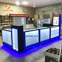 Kiosque d'accessoires pour téléphones portables au design moderne avec éclairage LED, comptoir de présentation avec étagère pour boutique de centre commercial
