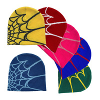 Venta al por mayor Knit Skully Cap Beanie Hat Warm Knitted Binnie Hat Spider Web Pattern Winter Skull Cap Jacquard Y2k Beanie