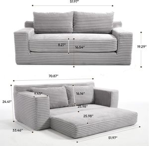 Komprimiertes Knochenloses Cloud Loveseat Sofa 2-in-1 Konvertierbares Stoff-Cord-Memory-Schaum-Sofa Ohne Montage für Kleine Räume - Product Image 3