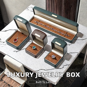 High End Rectangle Dark Green <b>Red</b> Blue PU Leather Suede Satin Lining Customized Corner Branded Jewelry Box Ring Pendant <b>Bracelet</b> - Product Image 1