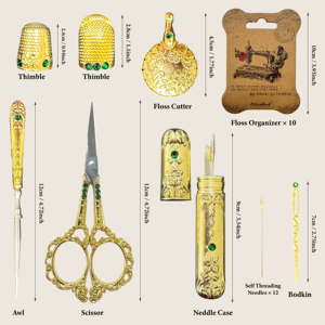 <span class=keywords><strong>Kit</strong></span> de costura de caja de madera con estampado dorado de lujo actualizado, tijeras de bordado Vintage únicas, dedal, <span class=keywords><strong>REGALO</strong></span> EXCLUSIVO para amantes de la costura - Product Image 2