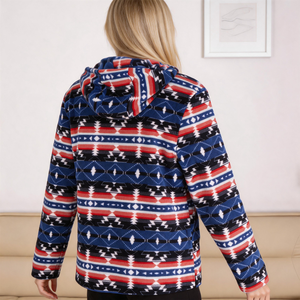 Sweat à <span class=keywords><strong>capuche</strong></span> <span class=keywords><strong>polaire</strong></span> surdimensionné pour <span class=keywords><strong>femme</strong></span>, imprimé géométrique, 260 GSM, motif rétro intégral, pull confortable pour l'hiver, streetwear, haut à <span class=keywords><strong>capuche</strong></span> - Product Image 2
