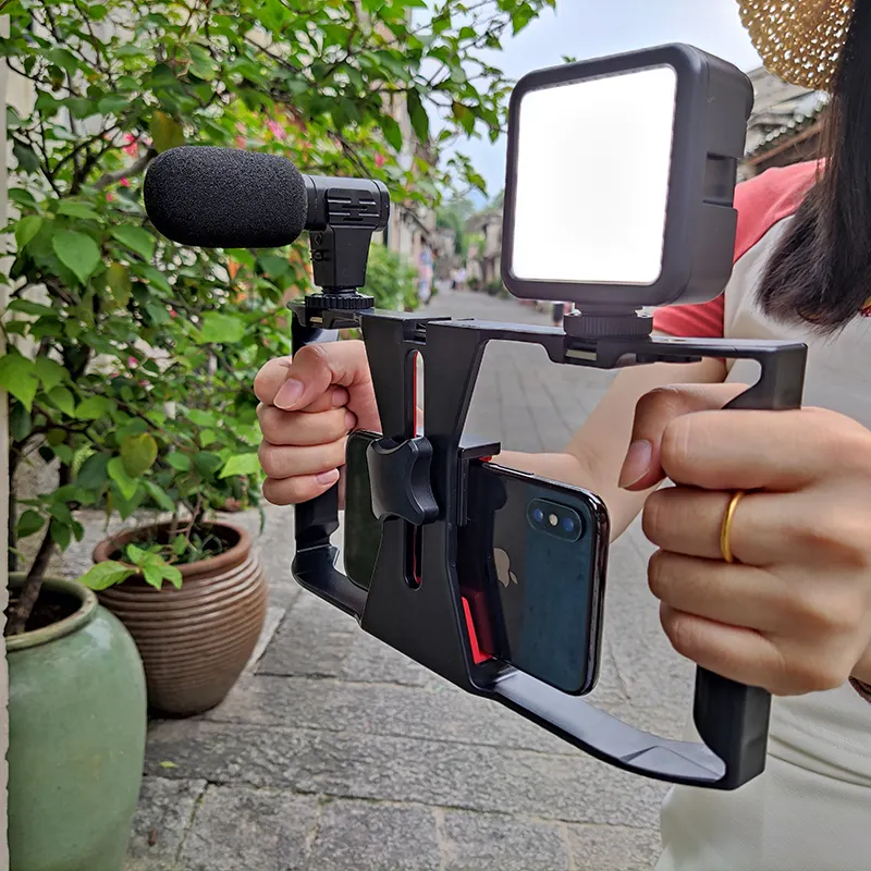 New! Photographt Lighting LED Microphone Video Rig Kit Handheld Vlog Kit Phone holder Frame for Iphone Micro Film Taking