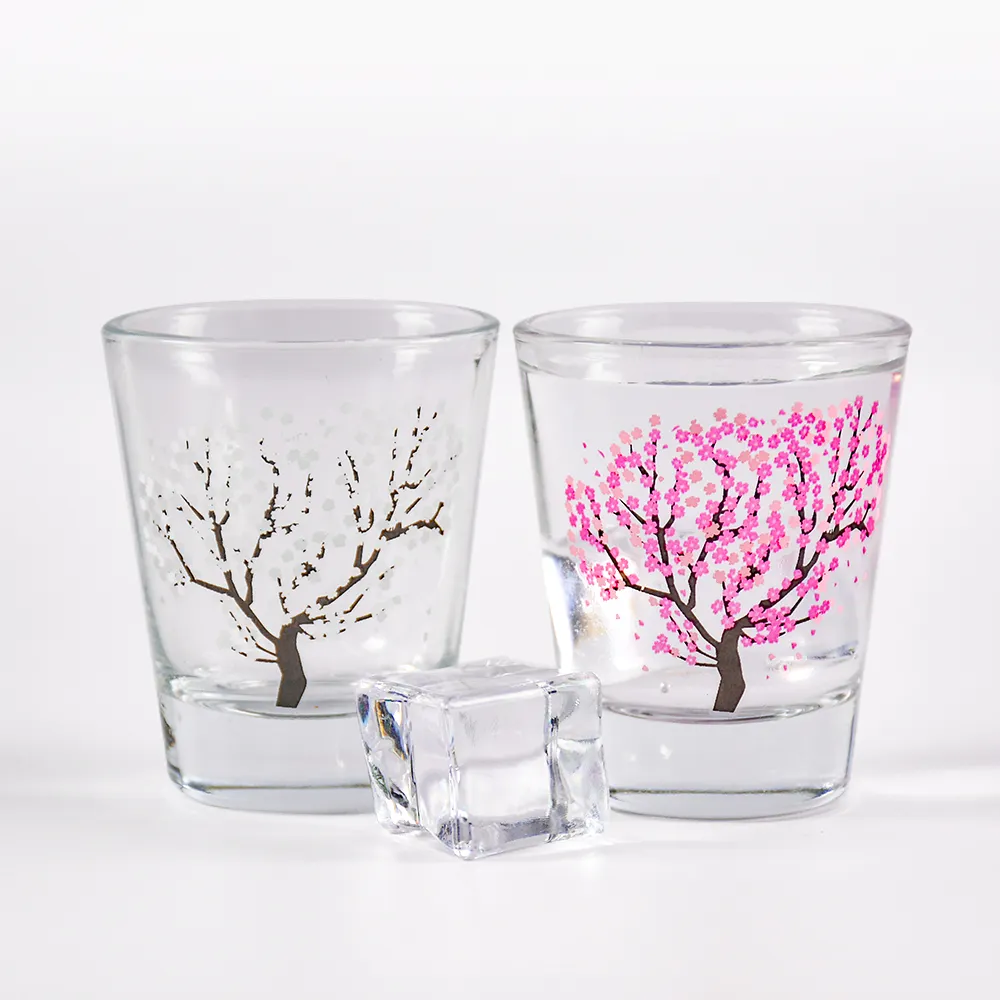 Conjunto de flor de cereja mudança de cor, conjunto coreano 2oz 50ml vidro soju