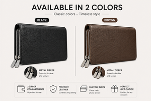 Handheld Clutch Double Zipper Microfiber Fabrics Business <b>Purse</b> Front Handle Strap <b>Phone</b> Organizer Long RFID Blocking Durable - Product Image 6