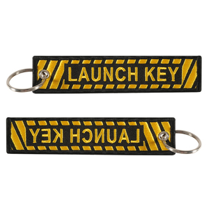 Porte-clés brodé personnalisé de haute qualité pour moto, étiquette tissée brodée LAUNCH KEY, jet tag promotionnel - Product Image 2