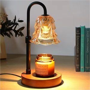 Lámpara Calentadora de Velas Eléctrica Regulable con Temporizador, Brillo Ajustable, Construcción de Madera y Vidrio, Aromaterapia, Decoración Ecológica para el Hogar - Product Image 1