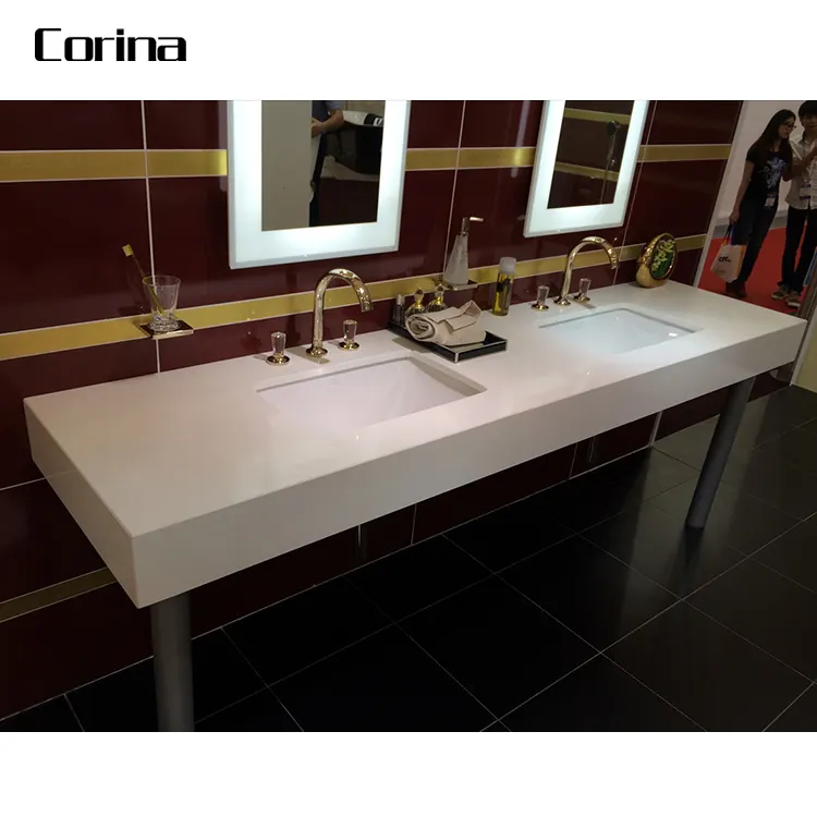 New design bianco moderno, Metallo, telaio in ferro doppio lavabo in pietra artificiale di Lavaggio Del Bacino