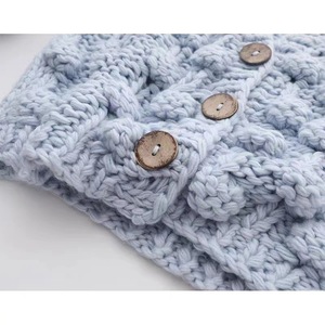 Women's Crochet <b>Cardigan</b> <b>Sweater</b> Solid Color Cotton Knitted Casual Short Fit With Pom Poms And Buttons - Product Image 2