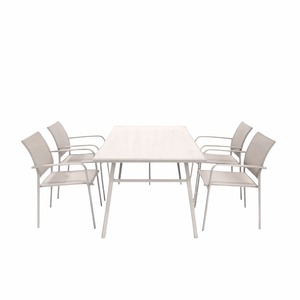 ENSEMBLE TABLE + 4 CHAISES EN MÉTAL ET TEXTILENE, GRIS COLIBRI - Product Image 1