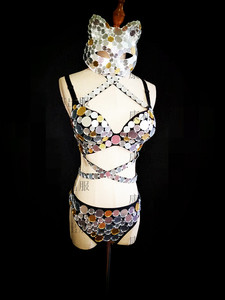 Disfraces <span class=keywords><strong>de</strong></span> Danza en Bar, Traje <span class=keywords><strong>Sexy</strong></span> <span class=keywords><strong>de</strong></span> Lentejuelas Plateadas para <span class=keywords><strong>Mujer</strong></span>, Estilo Árabe, Bikini, Máscara <span class=keywords><strong>de</strong></span> Danza en Equipo, <span class=keywords><strong>Disfraz</strong></span> <span class=keywords><strong>de</strong></span> Espejo - Product Image 3