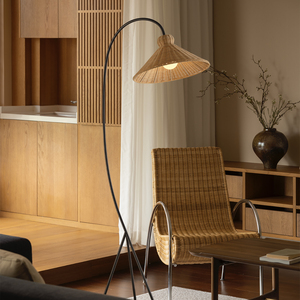 Rattan <b>Floor</b> Lamp Led Light Warm Three Color Home Living Room <b>Sofa</b> Chair Reading Light With Switch Control 5-10 Sqm Coverage - Product Image 1