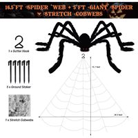 CJYGEGE Toile d'araignée géante 5m x 1.5m, décorations d'Halloween extérieures en toile d'araignée noire extensible, à piles AA, avec éléments métalliques