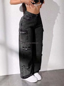 <span class=keywords><strong>Jeans</strong></span> Cargo da Donna a <span class=keywords><strong>Vita</strong></span> Alta a Gamba Larga, Pantaloni in Denim Larghi Stile Streetwear, <span class=keywords><strong>Jeans</strong></span> Dritti Personalizzati da Donna a Prezzo Basso All'Ingrosso - Product Image 5