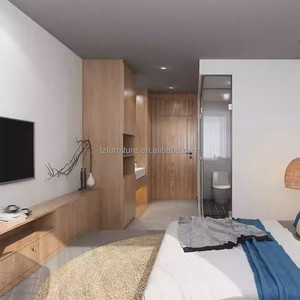 Custom Affordable Hotel Project Furniture <b>Full</b> Bedroom <b>Sets</b> Wooden <b>Bed</b> With Nightstands Headboards Wardrobe Side Table & TV Unit - Product Image 4