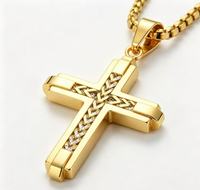 Collier avec pendentif croix pour homme plaqué or 18 carats, bijoux en acier inoxydable 316L imperméables pour un usage quotidien