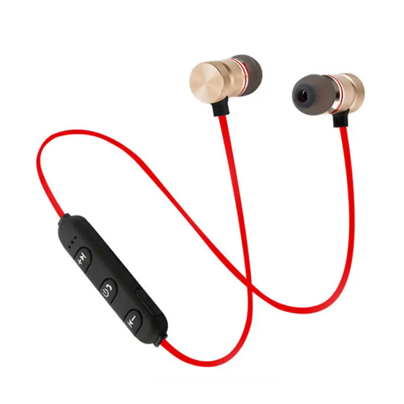 XT6 Headset In-Ear Nirkabel Bluetooth V4.2, Earphone Magnet Olahraga Leher Logam untuk Ponsel Pintar