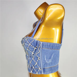 Novance-Top vaquero brillante para mujer, ropa interior con cuentas de diamantes de imitación, talla grande, para escenario, Sexy, a la moda, de verano, <span class=keywords><strong>2023</strong></span> - Product Image 3