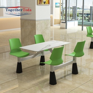 Ensemble de table et de chaises de cantine commerciale 4 places avec plateau aspect marbre pour restaurant - Product Image 5