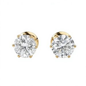 Boucles d'oreilles clous minimalistes tendance en or massif 10K 14K 18K avec diamants de laboratoire ronds certifiés IGI, délicates et raffinées - Product Image 1