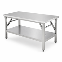 Table de travail pliable en acier inoxydable, avec pieds renforcés et étagère inférieure, pour cuisine d'hôtel, OEM accepté