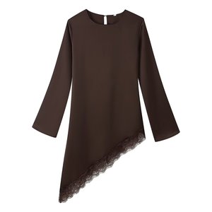 Zevity Blusa in <span class=keywords><strong>Raso</strong></span> Asimmetrica con Pizzo Sexy da Donna, Blusa Chic Ispirata a Dubai per Donne Musulmane, Abaya Islamica Modesta - Product Image 6