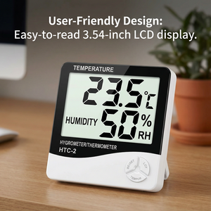 مقياس حرارة ورطوبة رقمي للمكتب وغرفة الأطفال HTC-2 مع مؤشر راحة وساعة منبه - Product Image 3