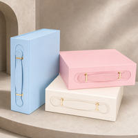 Boîte cadeau rigide pliable de couleur pastel avec poignée en PU, logo personnalisé, boîte d'emballage cadeau pour mariage, anniversaire, cosmétiques