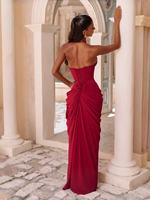 Robe longue élégante moulante à taille empire avec fente froncée pour soirées