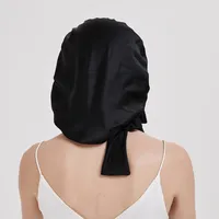 100% Bonnet de couchage en soie de mûrier pour femmes grand bonnet de sommeil avec large bande élastique pour le soin des cheveux bouclés Dreadlock tresse
