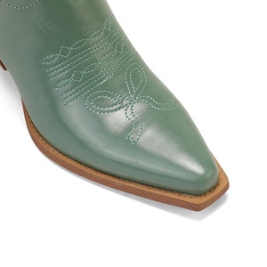 Handmade Green PU Leather Knee-High Western <strong>Cowboy</strong> <strong>Boots</strong> for Women Custom Floral Inlay Embroidered Pointed Toe Autumn Winter - Product Image 5