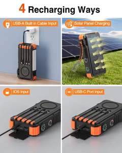 Banco de Energía <span class=keywords><strong>Solar</strong></span> <span class=keywords><strong>Blavor</strong></span> de 20000mAh con Cable Integrado, <span class=keywords><strong>Cargador</strong></span> Inalámbrico de 20W con Carga Rápida, Batería de Litio-Polímero, Entrada Tipo-C para iPhone - Product Image 2