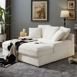 NOVA Canapé-<span class=keywords><strong>lit</strong></span> <span class=keywords><strong>2</strong></span> <span class=keywords><strong>places</strong></span> en velours côtelé blanc, avec fonction compression, pour salon et espace détente, style Cloud - Product Image 1