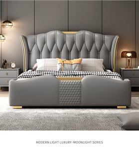 Base de Cama Tapizada de Lujo Italiana, Muebles de Dormitorio Modernos al por Mayor, Camas de Metal con Cuero Sintético, Tamaños King, Queen y Doble - Product Image 4