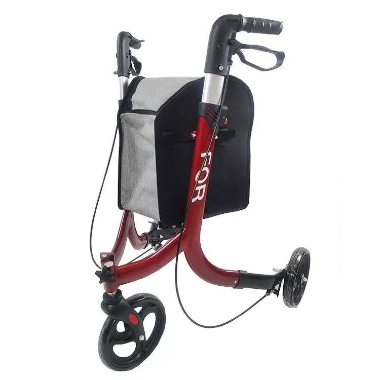 Rollator de moldura de alumínio com cesta e freios, design econômico, para idosos, ao ar livre, 3 rodas, auxiliares e freios