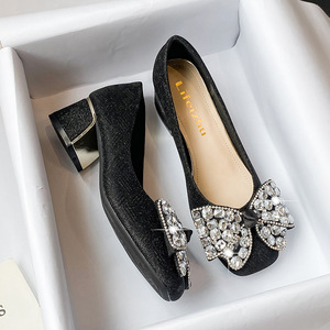2025 nuevo estilo Xiaoxiangfeng tacón grueso zapatos de seguimiento medio zapatos de noche de primavera y otoño para mujer zapatos de gran tamaño - Product Image 3