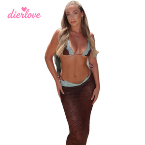 Ensemble bikini triangle en dentelle pour femme, taille basse, à nouer sur les côtés, dos nu, <span class=keywords><strong>micro</strong></span> maillot de bain deux pièces, tenue de plage d'été, vente en gros - Product Image 4